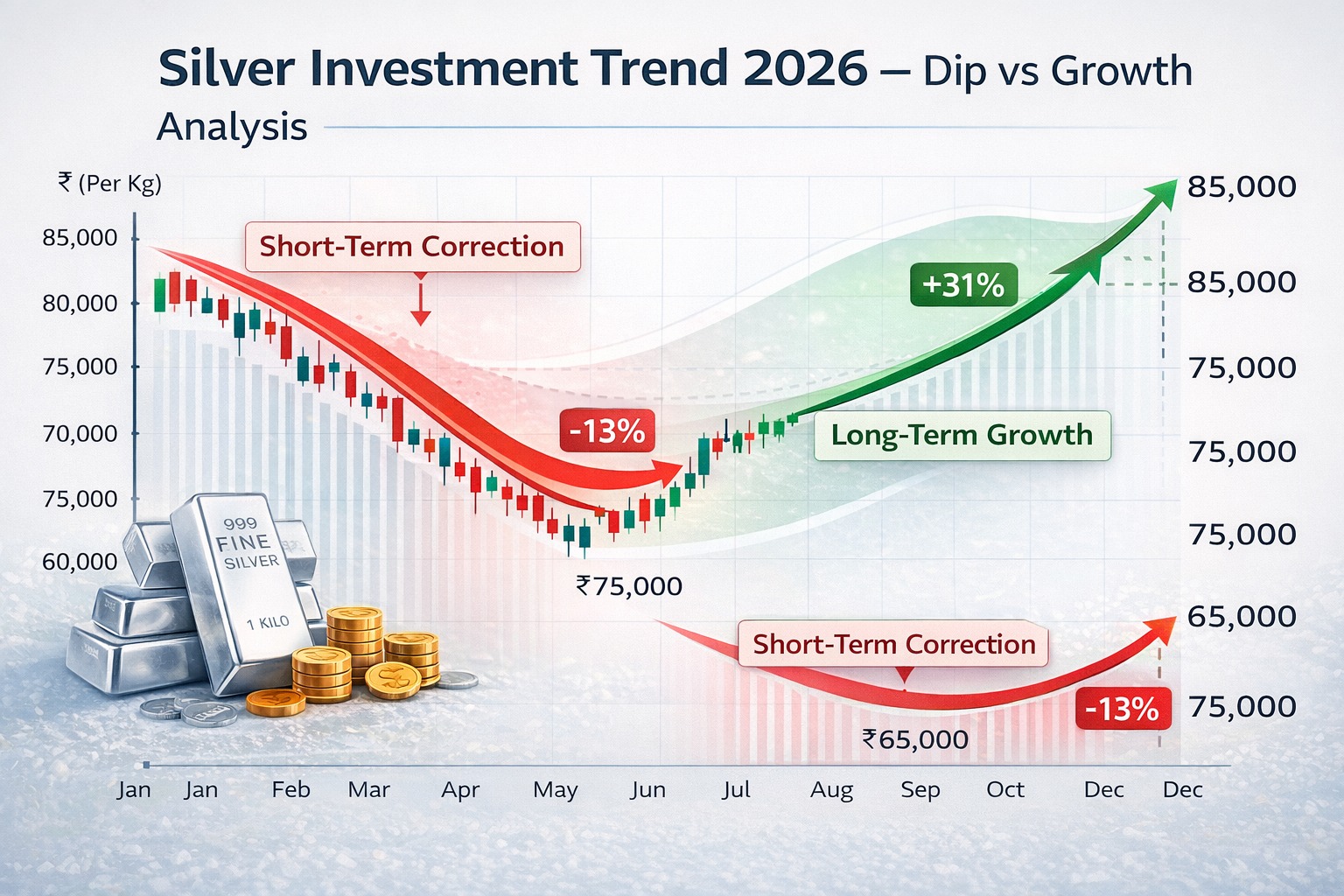 silver investment trend 2026 price decline vs growth analysis chart